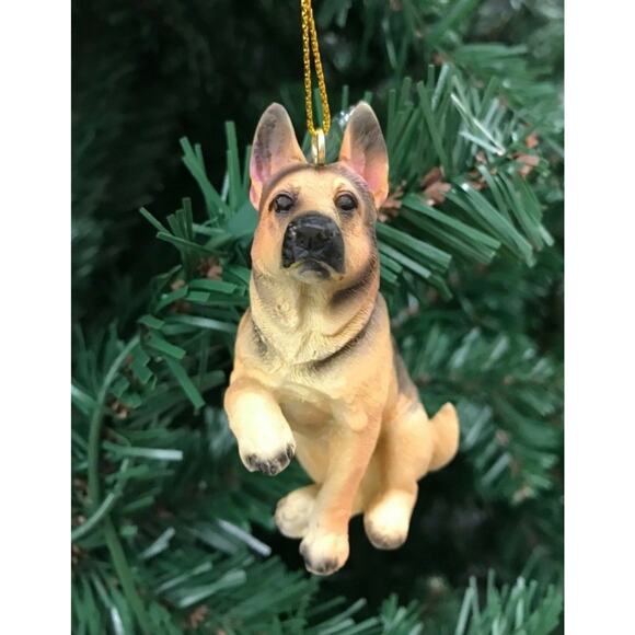 German Shepard Dog Ornament Christmas Tree Tan and Black Raised Paw - Picture 2 of 6